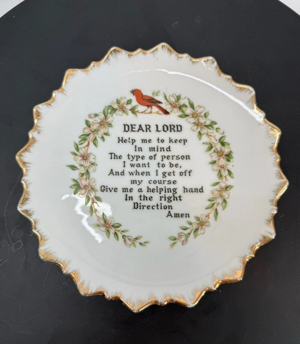 Dear Lord Wall Hanging Plate 1960's Decorative Red Cardinal Dogwood Blossoms